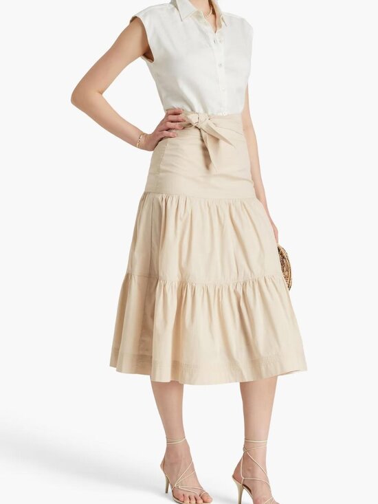 Veronica Beard Dresses & Skirts - VERONICA BEARD Armida Tiered Belted Poplin Midi Skirt Pima Cotton Beige
